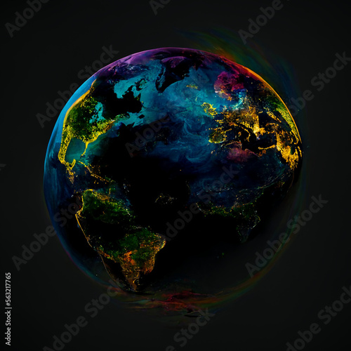 planet earth in unusual colors of a pink tint on a black background