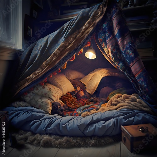 Cozy blanket fort created with AI photo