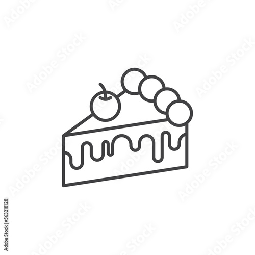 Piece of cake with cherry line icon. linear style sign for mobile concept and web design.