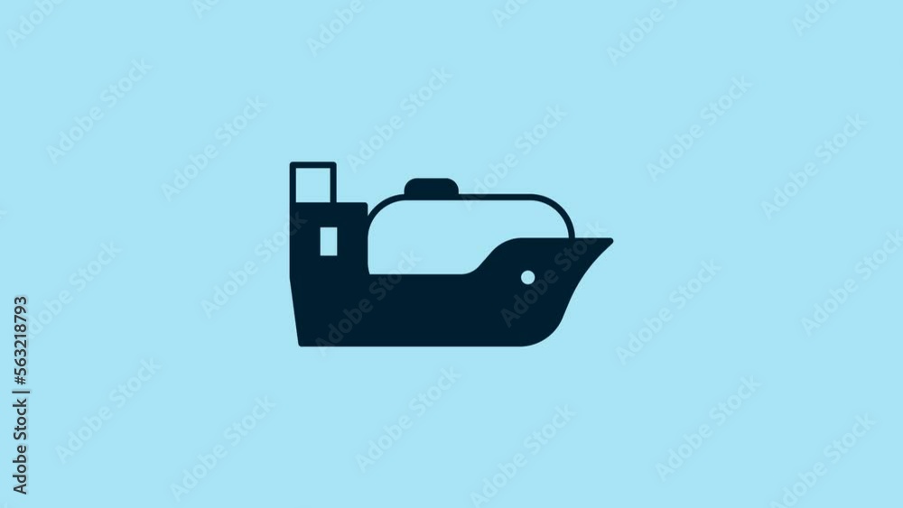Blue Oil tanker ship icon isolated on blue background. 4K Video motion graphic animation