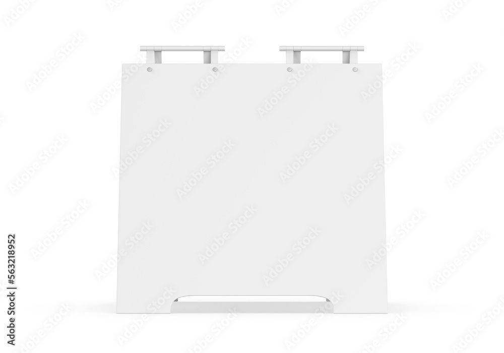 Blank PVC A-frame sandwich boards for design mock up and presentation. white blank 3d render illustration.