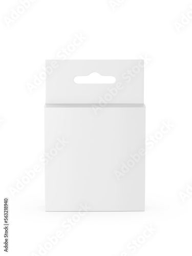 Blank hanging white blank cardboard packaging box with hang tab retail box for mock up design and design presentation. 3d render illustration.