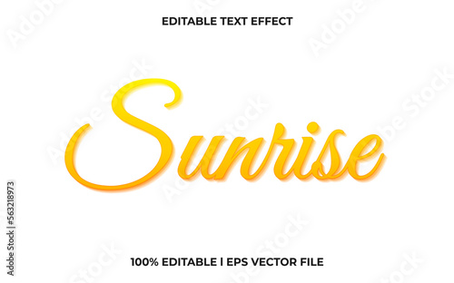 sunrise editable text effect, lettering typography font style, orange 3d text for tittle
