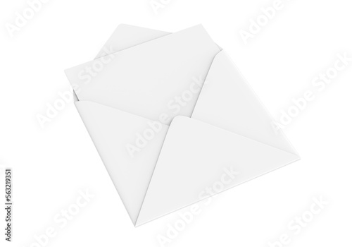 Blank card with envelop template, 3d render illustration.