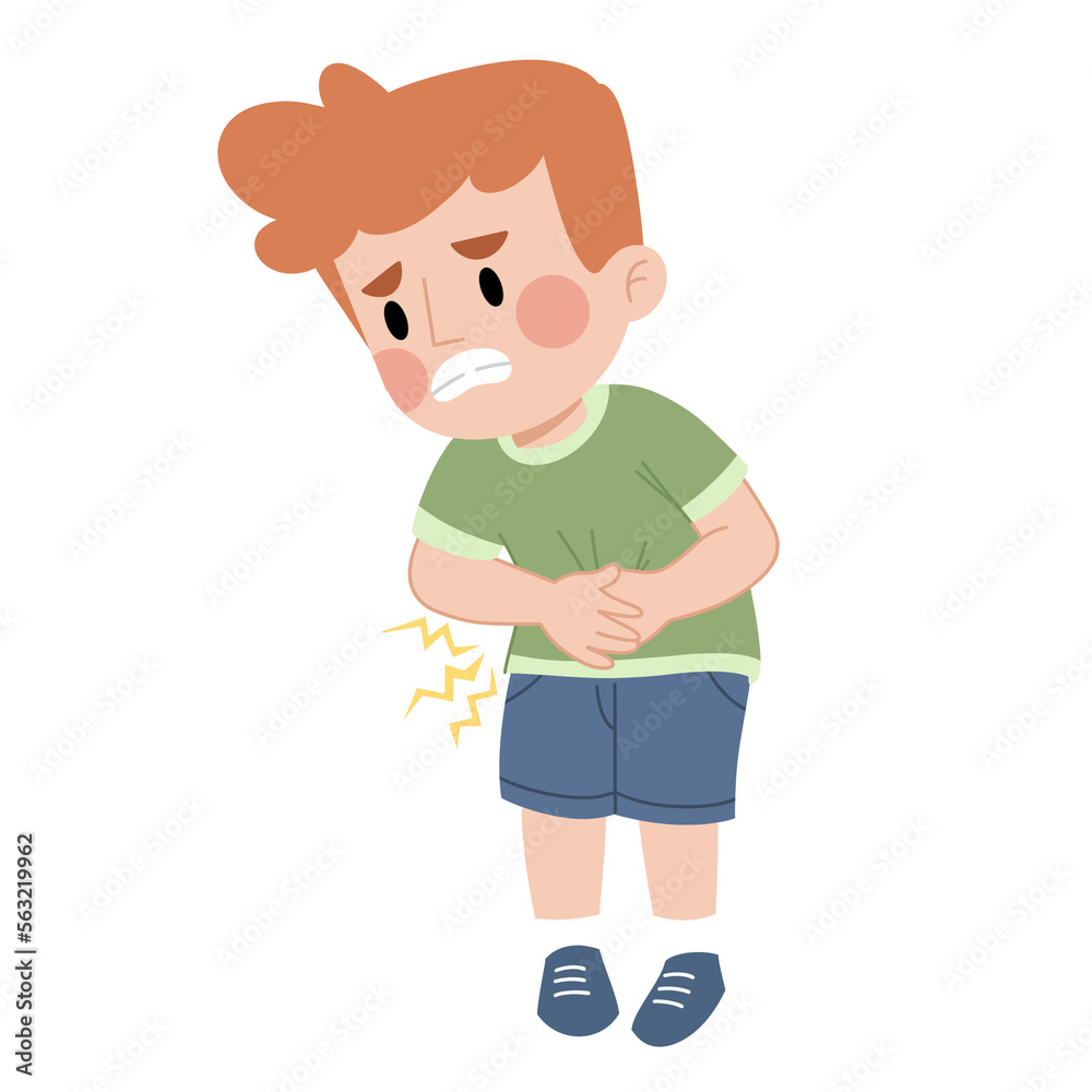 Illustration of a boy with a stomach ache