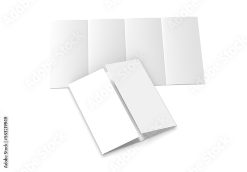 Double gate fold vertical four panel brochure blank white template for mock up and presentation design. 3d illustration.