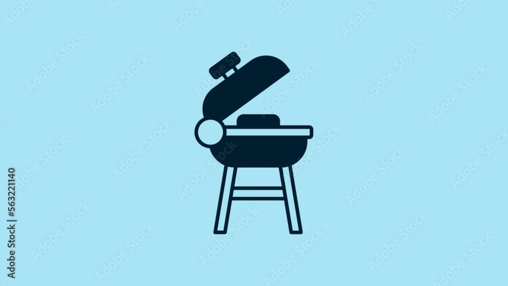 Blue Barbecue grill icon isolated on blue background. BBQ grill party. 4K Video motion graphic animation Blue Barbecue grill icon isolated on blue background. BBQ grill party. 4K Video motion graphic animation