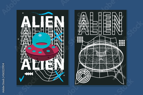 vector modern posters, street wear, with 90s style cyber punk, retro futurism. shape, ornament design stylish print for streetwear, print for t-shirts and hoodies, isolated on black, and dark backgrou