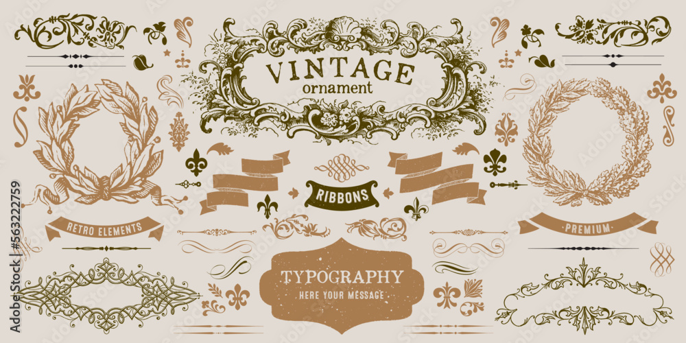 Vintage Decorative Ornament. Antique, Baroque Frame. Floral Ornaments