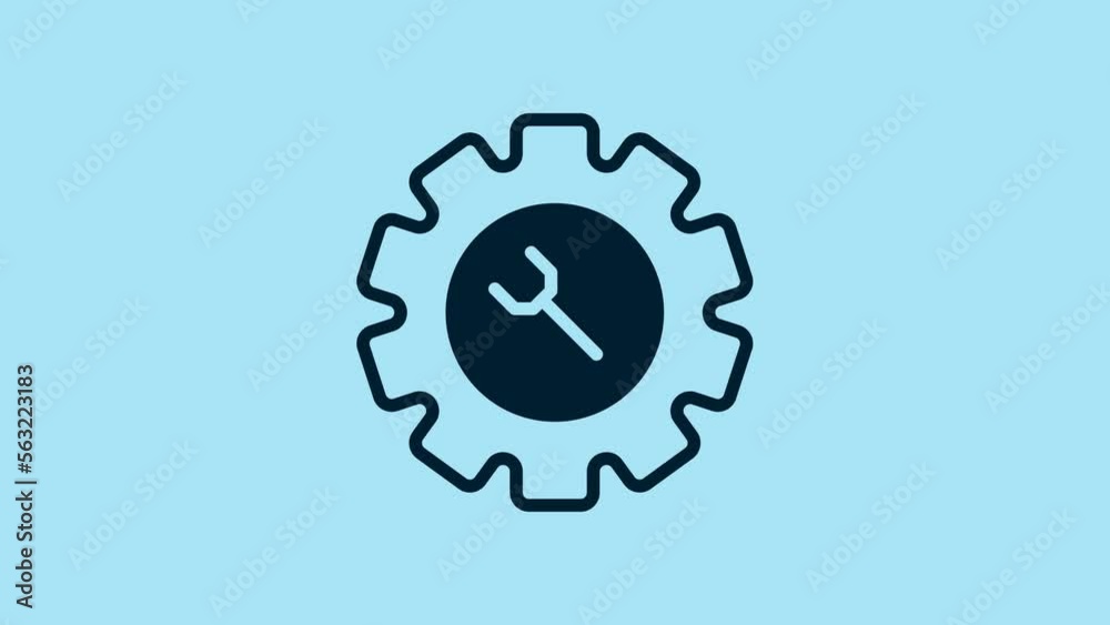 Blue Wrench and gear icon isolated on blue background. Adjusting, service, setting, maintenance, repair, fixing. 4K Video motion graphic animation Blue Wrench and gear icon isolated on blue background. Adjusting, service, setting, maintenance, repair, fixing. 4K Video motion graphic animation