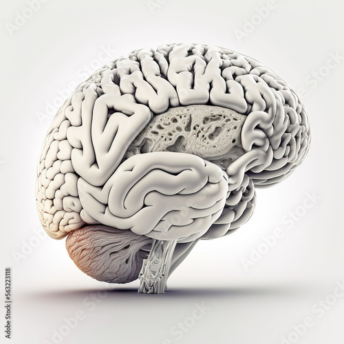 Anatomical illustration of the human brain on white background., Generative AI