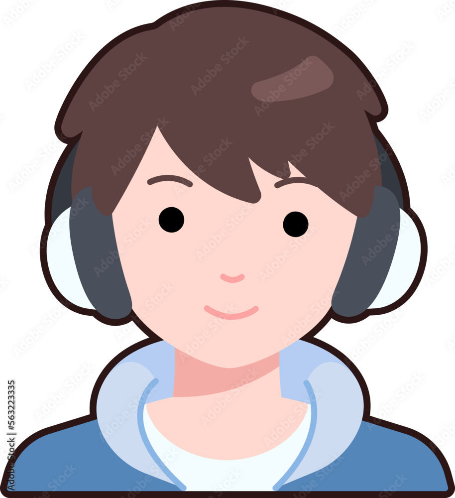 Student man boy avatar User person people Headphone hoodie Flat Sticker Black Style Student man boy avatar User person people Headphone hoodie Flat Sticker Black Style