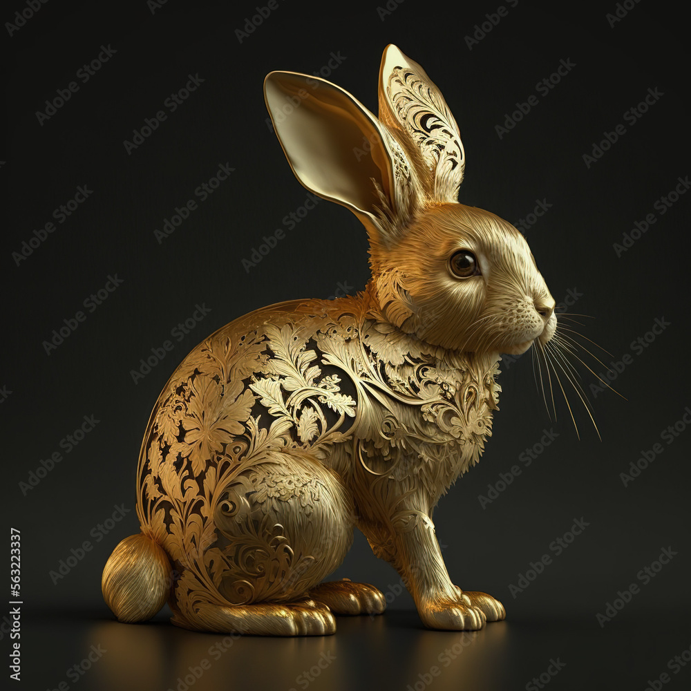 golden easter rabbit, chinese new year 2023, generative AI  - obrazy, fototapety, plakaty 