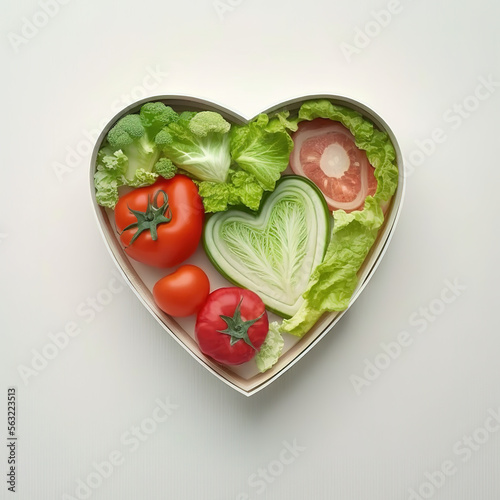 healthy food, heart-shaped vege salad, Generative AI