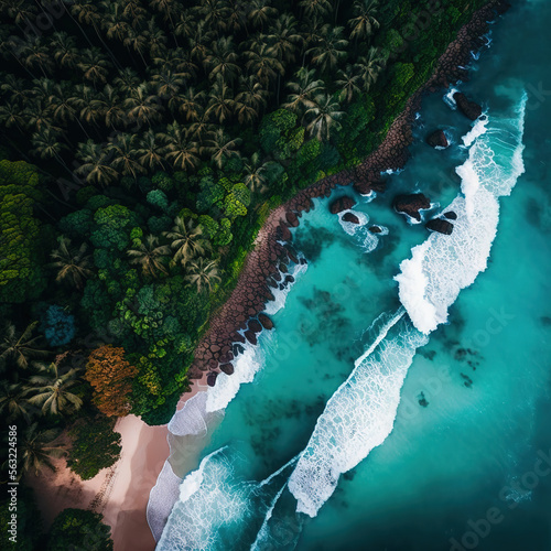 sandy beach, bay, view from above, palm island