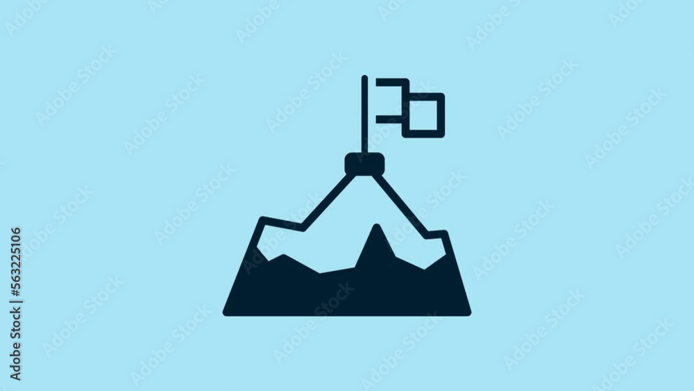 Blue Mountains with flag on top icon isolated on blue background. Symbol of victory or success concept. Goal achievement. 4K Video motion graphic animation Blue Mountains with flag on top icon isolated on blue background. Symbol of victory or success concept. Goal achievement. 4K Video motion graphic animation