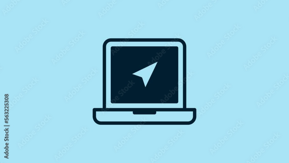Blue Laptop with location marker icon isolated on blue background. 4K Video motion graphic animation Blue Laptop with location marker icon isolated on blue background. 4K Video motion graphic animation