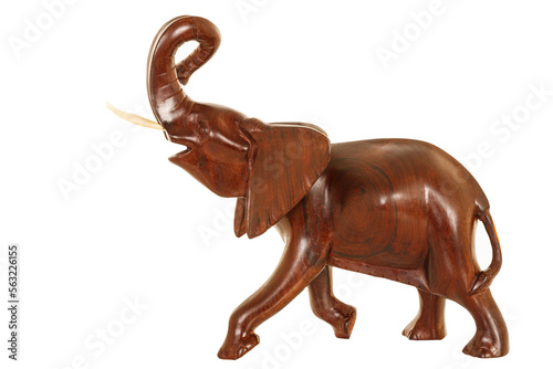 Carved wooden Elephant statue isolated on a white background