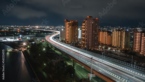 Highway in Osaka city Japan during night