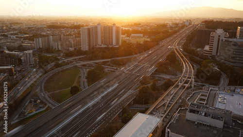 Highway interchange in Osaka city Japan at sunset