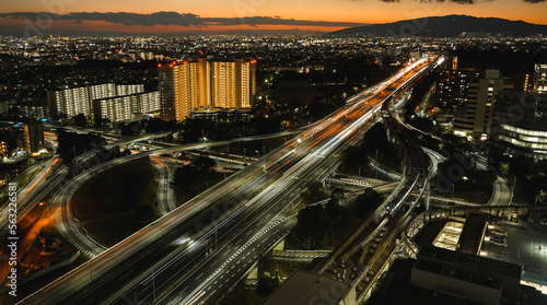 Highway interchange in Osaka city Japan at sunset