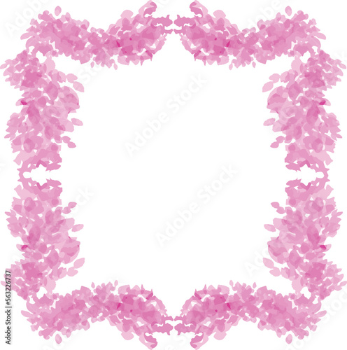 春 ピンクの花びらで飾られた四角いフレーム 枠線