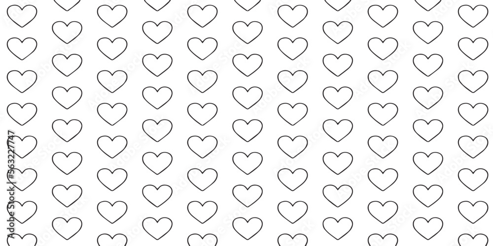 Background with a heart line black seamless pattern on a white background Cute heart shape vector background