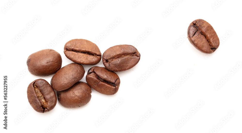 Roasted coffee beans isolated on white background. Roasted coffee beans isolated on white background.