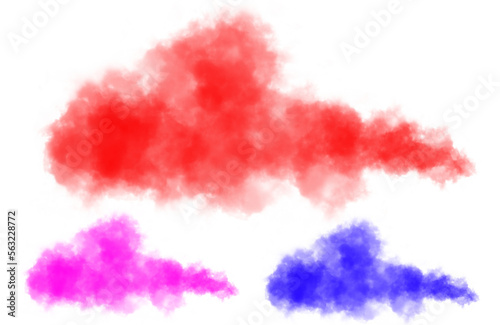 colorful smoke clouds, mist effect. Colored fog on transparent background. Vapor in air, steam flow. PNG