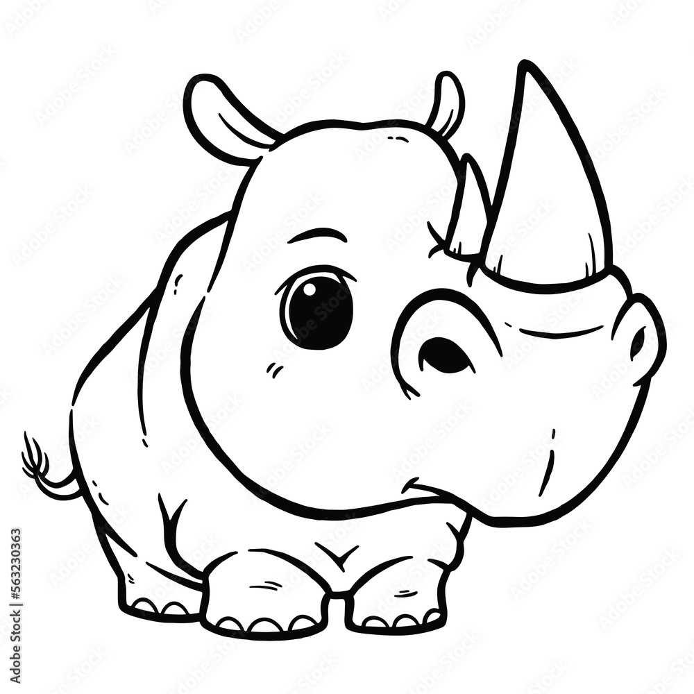 Fototapeta premium Vector illustration of Cartoon rhino - Coloring book