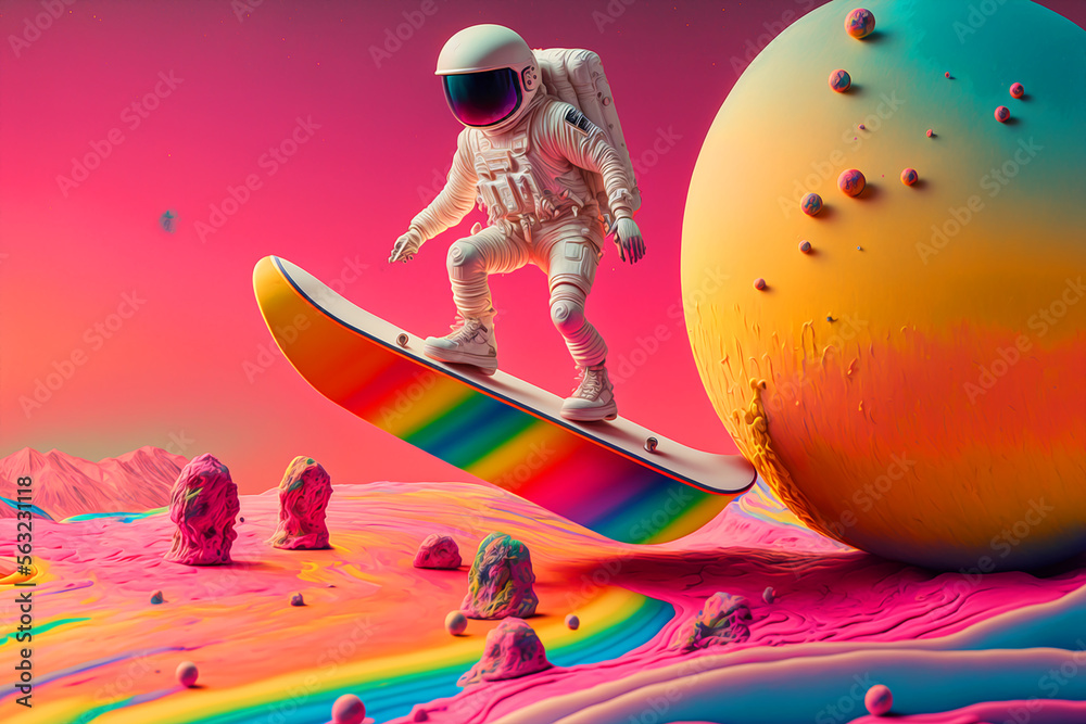  astronaut on a skateboard. Generative AI	