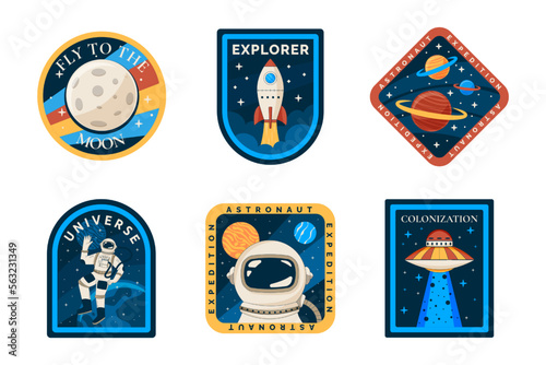 Leinwand Poster Astronaut space patch, colorful logo design, label or badge set