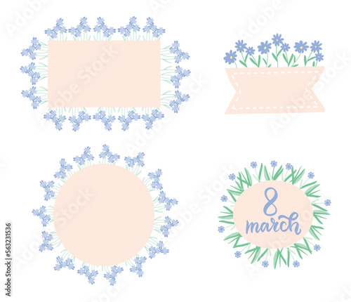Spring flower frame. Wildflowers bouquet. Happy womans day. Happy Mothers day. 8 march. Easter spring wildflowers hand drawn vector illustration