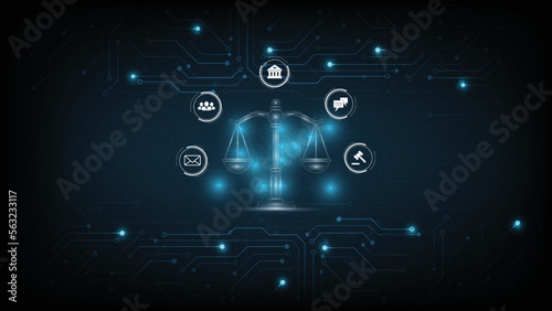 Concept of Internet law design.Cyber Law as digital legal services Labor law, Lawyer, on Dark Blue blurred background.