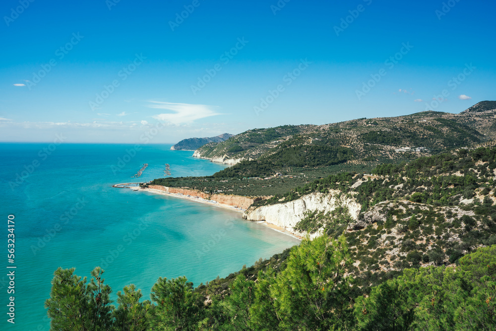 Spectacular coastline in the Gargano National Park in Puglia Italy.
