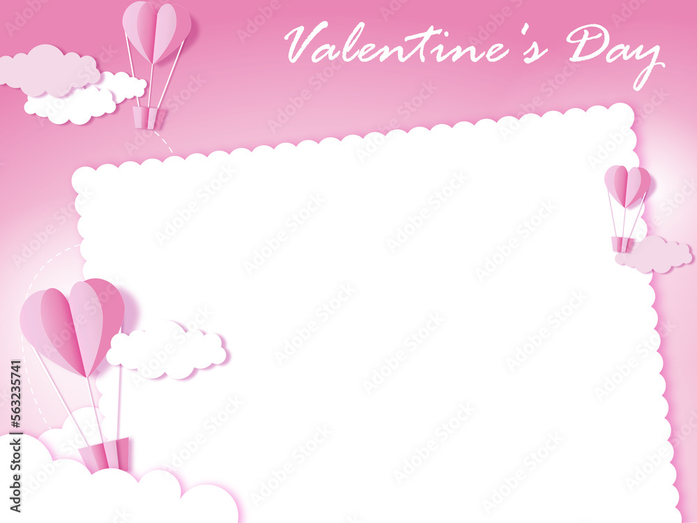 illustration valentine's day love day card pink heart in balloon and pink sky.