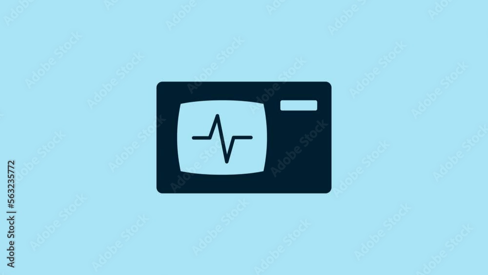 Blue Computer monitor with cardiogram icon isolated on blue background. Monitoring icon. ECG monitor with heart beat hand drawn. 4K Video motion graphic animation Blue Computer monitor with cardiogram icon isolated on blue background. Monitoring icon. ECG monitor with heart beat hand drawn. 4K Video motion graphic animation