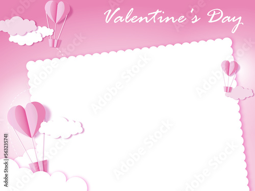 illustration valentine's day love day card pink heart in balloon and pink sky. © Chirawan