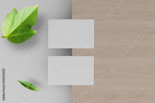 Elegant dark and white business card mockup with leaf as background