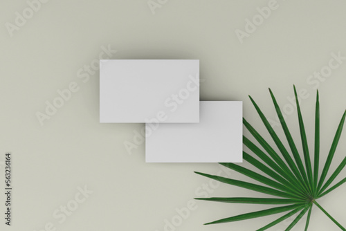 Elegant dark and white business card mockup with plants as background