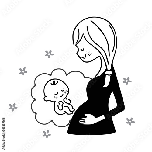 妊婦と赤ちゃん　モノクロ