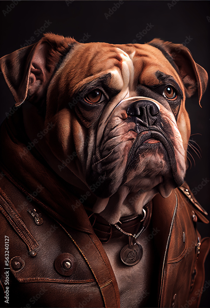Obraz premium Bulldog wearing leather jacket - Dog Breed Portrait