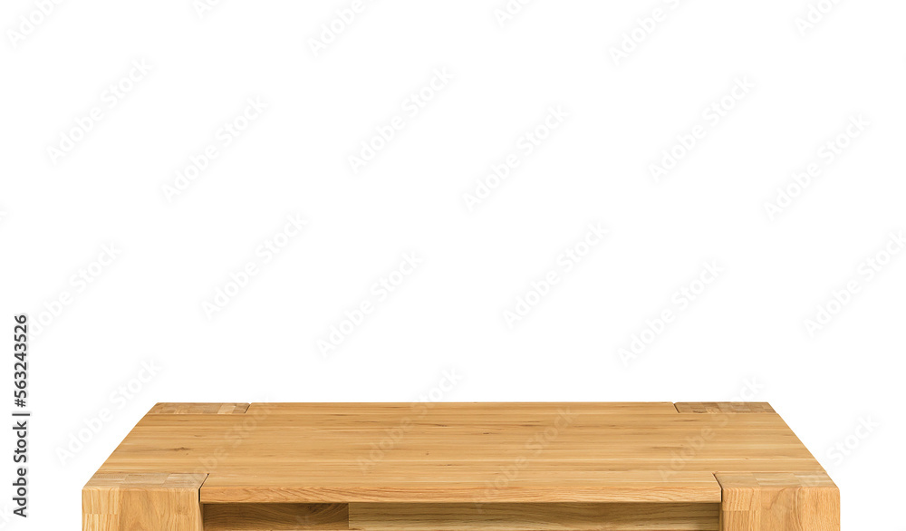 Wooden table top surface isolated over white background. Solid wood furniture close view 3D illustration. Empty table top cooking presentation template Wooden table top surface isolated over white background. Solid wood furniture close view 3D illustration. Empty table top cooking presentation template