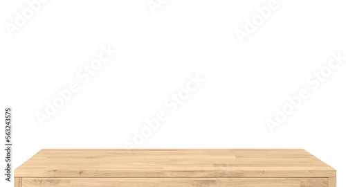 Wooden table top surface isolated over white background. Solid wood furniture close view 3D illustration. Empty table top cooking presentation template
