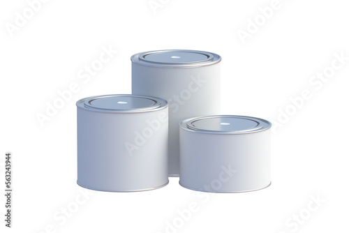 Different paint cans isolated on white background. 3d render