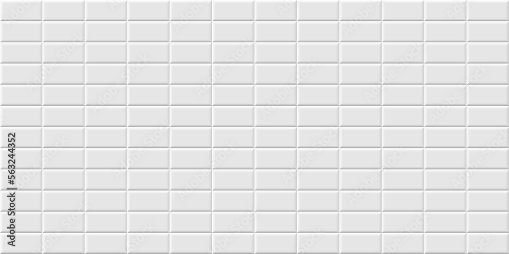 White metro tiles seamless background. Subway brick horizontal pattern for kitchen, bathroom or outdoor architecture vector illustration. Glossy building interior design tiled material White metro tiles seamless background. Subway brick horizontal pattern for kitchen, bathroom or outdoor architecture vector illustration. Glossy building interior design tiled material