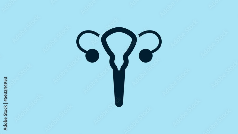 Blue Female reproductive system icon isolated on blue background. Anatomy. Gynecology. Woman health. 4K Video motion graphic animation