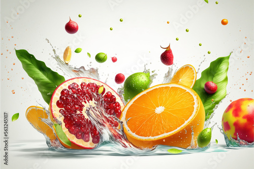 Fresh Fruits with Water Splash  Copy Space  Generative Ai