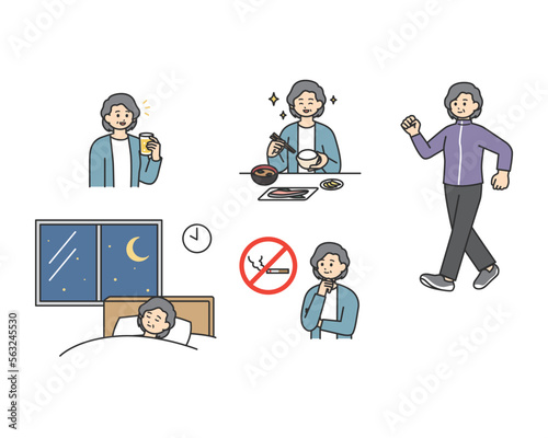 生活習慣を予防する習慣のイメージイラスト素材