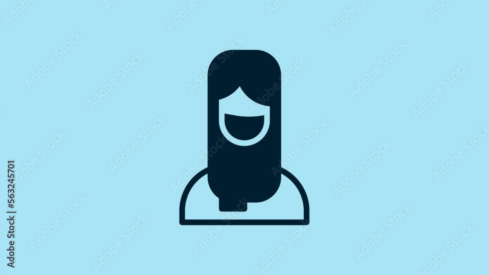Blue Muslim woman in hijab icon isolated on blue background. 4K Video motion graphic animation Blue Muslim woman in hijab icon isolated on blue background. 4K Video motion graphic animation
